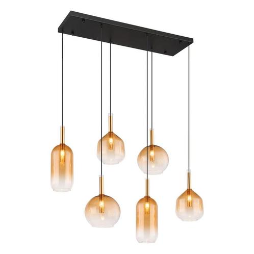 Hanglamp LOPUSA 85.0 cm 6-lichts Zwart, Amber, Huis en Inrichting, Lampen | Hanglampen, 75 cm of meer, Nieuw, Metaal, Ophalen of Verzenden