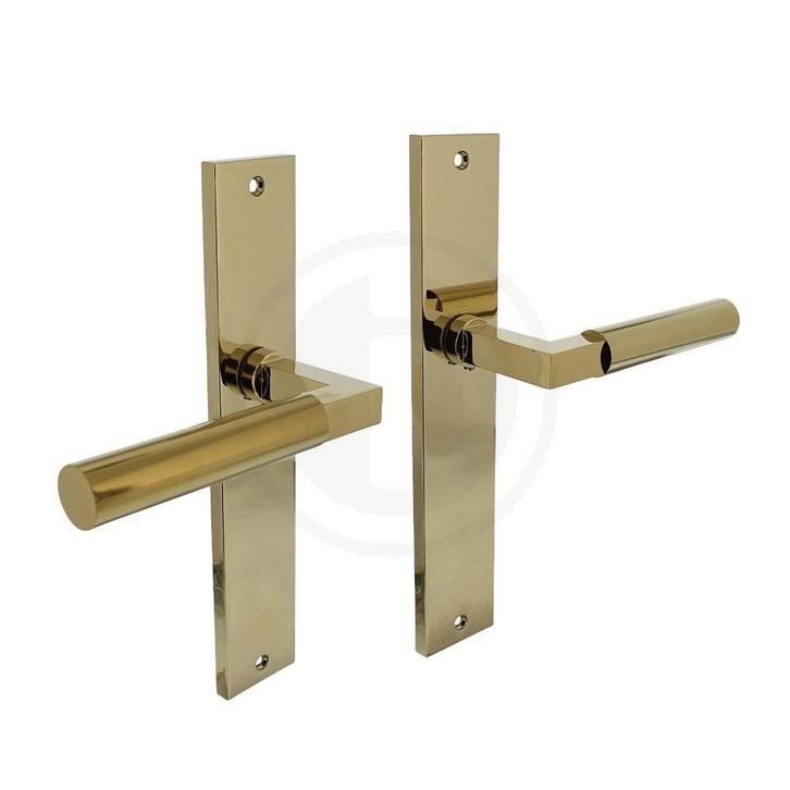 Deurklink Bau-Stil op schild in messing titaan PVD, Doe-het-zelf en Verbouw, Hang- en Sluitwerk, Klink of Kruk, Nieuw, Koper of Messing