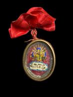 Reliekhouder - goudkleurig metaal, Glas, Textiel - 1700-1750