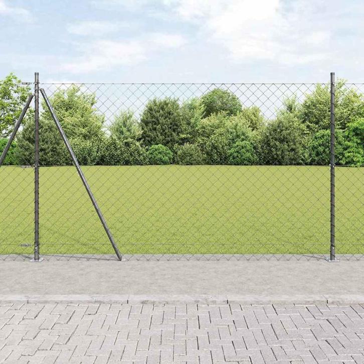 vidaXL Ketenlink Hek met Palen Grijs 1.5 x 25 m Staal, Tuin en Terras, Schuttingen, Nieuw, IJzer, Verzenden