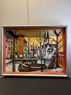 Frank Smet (XX) - Stadsgezicht met gracht en boten –