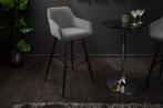 Elegante barkruk TURIN zilvergrijs fluweel met decoratieve, Huis en Inrichting, Barkrukken, Ophalen of Verzenden, Nieuw