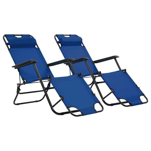vidaXL Ligbedden inklapbaar 2 st met voetensteun staal blauw, Tuin en Terras, Ligbedden, Nieuw, Verzenden