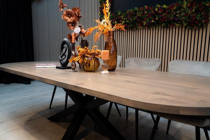 Ovale tafel zand – met metalen matrix poot - topkwaliteit, Huis en Inrichting, Tafels | Eettafels, 100 tot 150 cm, 200 cm of meer