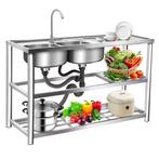 Vrijstaande RVS Spoelbak Dubbele Kom 120×45×80 cm, Verzenden, Nieuw