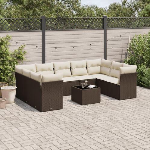 vidaXL 10-delige Loungeset met kussens poly rattan bruin, Tuin en Terras, Tuinsets en Loungesets, Loungeset, Nieuw, Verzenden