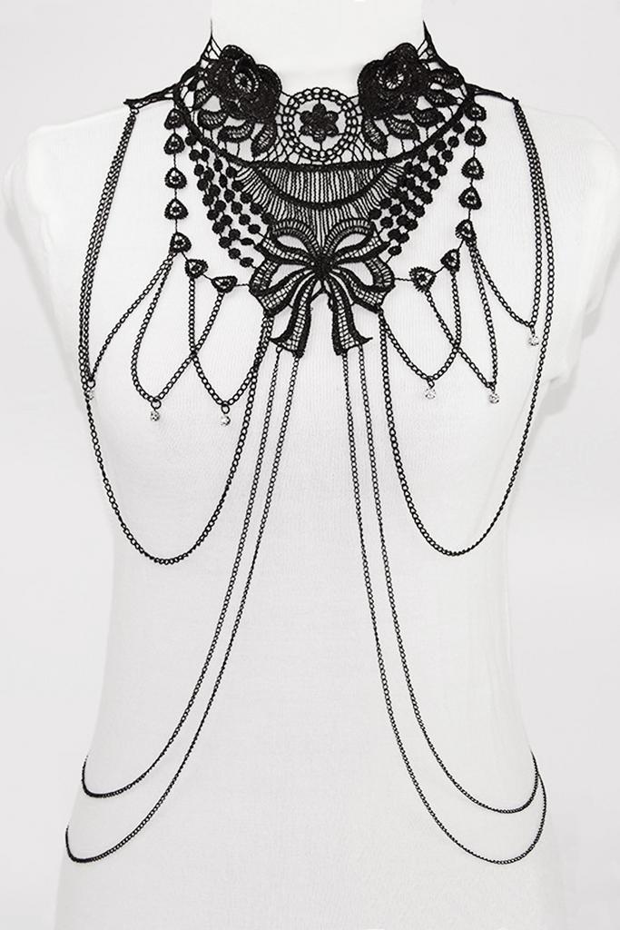 Body Chain Zwart Kant Strik Lichaamsketting Victoriaans Sexy, Sieraden, Tassen en Uiterlijk, Kettingen, Zwart, Nieuw, Verstelbaar