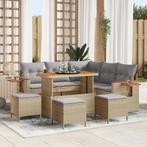 vidaXL 9-delige Tuinbankenset met kussens poly rattan acacia, Verzenden, Nieuw, Rotan