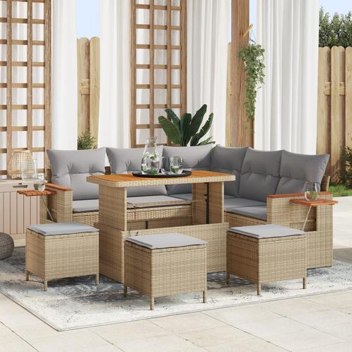 vidaXL 9-delige Tuinbankenset met kussens poly rattan acacia, Tuin en Terras, Tuinsets en Loungesets, Nieuw, Rotan, Verzenden