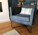 Leren fauteuil met kruisframe - blauw leer - Echt leer, Mode, Nieuw, Ophalen of Verzenden, Industrieel, 50 tot 75 cm