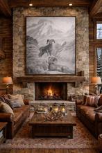 Arazzo in Jacquard van Alpaca met Mufloni in de bergen -