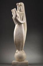 Snijwerk, Ange à la lyre - Jan et Joël MARTEL - 90 cm - Gips, Antiek en Kunst