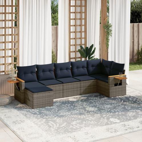 vidaXL 7-delige Loungeset met kussens poly rattan grijs, Tuin en Terras, Tuinsets en Loungesets, Loungeset, Nieuw, Rotan, Verzenden