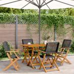 vidaXL 5-delige Tuinset poly rattan en massief hout zwart, Tuin en Terras, Verzenden, Nieuw, Hardhout, Tuinset