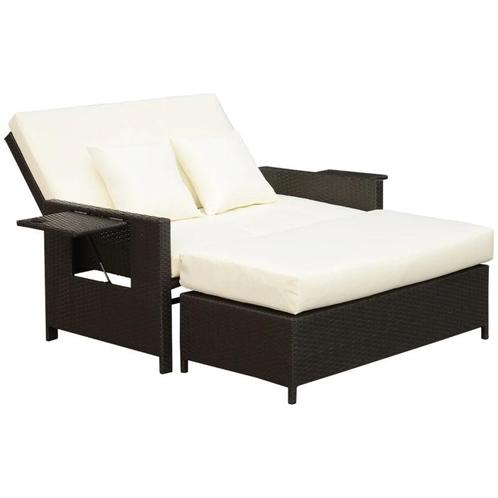 TRUUSK Poly Rotan Loungebank Tuinbank Ligstoel 2-zits Met Ku, Tuin en Terras, Tuinsets en Loungesets, Nieuw, Verzenden