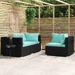 vidaXL 3-delige Loungeset met kussens poly rattan zwart, Verzenden, Nieuw, Rotan, Loungeset