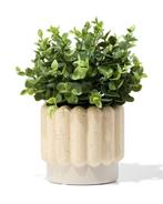 HEMA Bloempot 13x12.5cm keramiek ribbels grijs korting, Verzenden