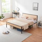 Metalen bed Linköping 165x206x90 cm zwart en rotan look [en., Verzenden, Nieuw