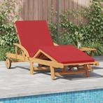 vidaXL Opvouwbare Zonnebank met Wielen & Kussen Rood Massief, Tuin en Terras, Ligbedden, Verzenden, Nieuw