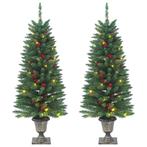 vidaXL Kunstkerstbomen 2 st 100 LEDs 120 cm groen, Diversen, Kerst, Verzenden, Nieuw