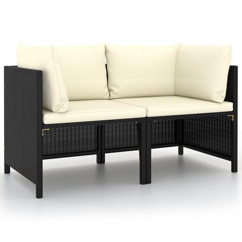 vidaXL Tuinbank 2-zits met kussens poly rattan zwart, Tuin en Terras, Tuinsets en Loungesets, Nieuw, Rotan, Verzenden