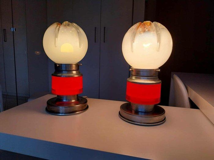 Tafellamp (2) - Glas, Metaal - Set tafellampen, Antiek en Kunst, Antiek | Lampen