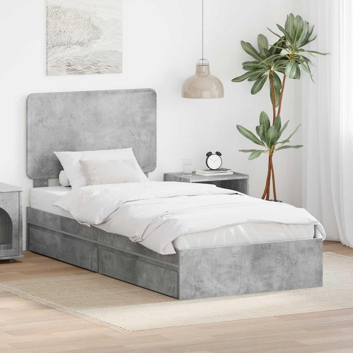 vidaXL Opslag bed met hoofdeinde Beton Grijs 75 x 190 cm, Huis en Inrichting, Slaapkamer | Bedden, Grijs, Nieuw, Hout, Verzenden