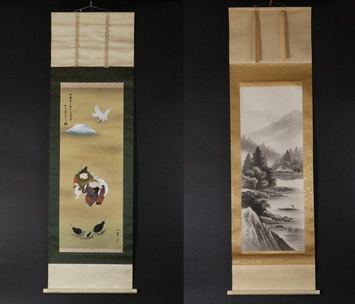 Set van 2 Geluksymbolen-rollen – „Seven Lucky Gods & Fuji”, Antiek en Kunst, Antiek | Overige Antiek