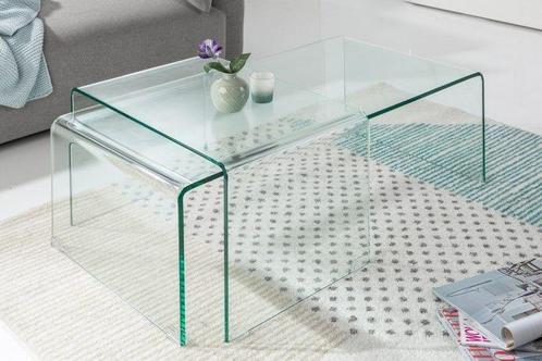 Hoogwaardige set van 2 glazen salontafels FANTOME 100cm, Huis en Inrichting, Tafels | Salontafels, Ophalen of Verzenden