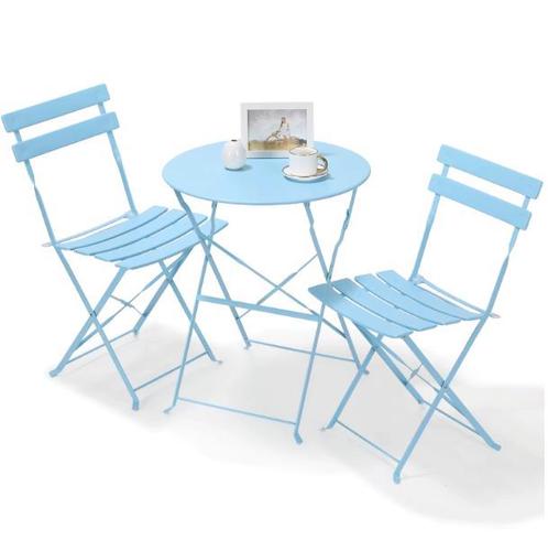 3-delige Opvouwbare Bistroset – Lichtblauw of zwarte tuinset, Tuin en Terras, Tuinsets en Loungesets, Bijzettafel, Stoel, 2 zitplaatsen