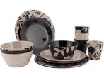 Bo-Camp - Servies - Mix & Match - 16 Stuks - Beige/Zwart, Verzenden, Zo goed als nieuw