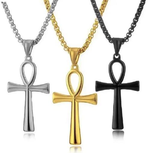 Heren ketting met Egyptische Ankh hanger goud, zilver of zwa, Sieraden, Tassen en Uiterlijk, Kettingen, Zilver, Nieuw, Met hanger