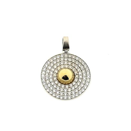 Bicolor gouden hanger met zirconia (zirconia stenen), Sieraden, Tassen en Uiterlijk, Bedels, Gebruikt, Overige merken, Goud, Ophalen of Verzenden