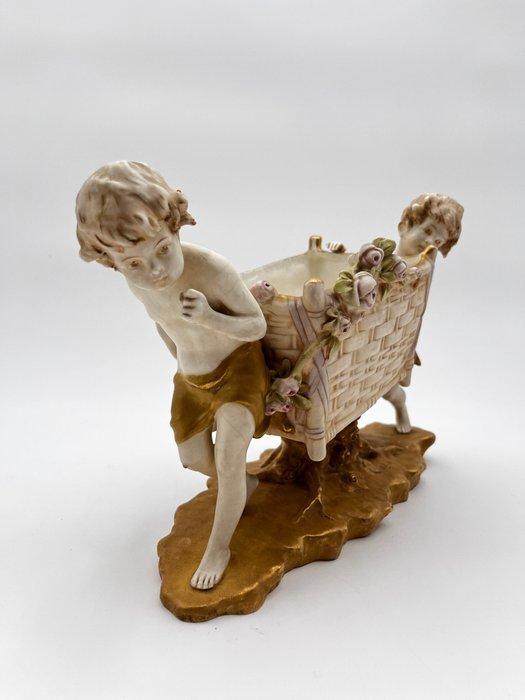 Ernst Wahliss - Beeld, Kinderen met bloemenmand - 30 cm -, Antiek en Kunst, Antiek | Glas en Kristal