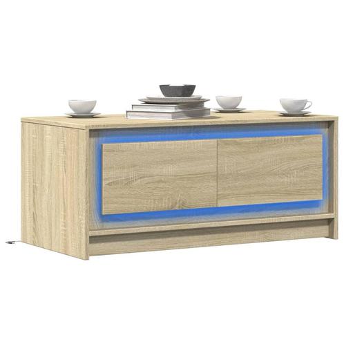 vidaXL Salontafel met LED-verlichting bewerkt hout sonoma, Huis en Inrichting, Tafels | Salontafels, Nieuw, Overige houtsoorten