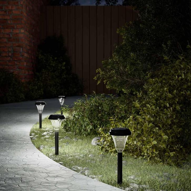 vidaXL Tuinpadverlichting 12 st solar met grondpennen wit, Tuin en Terras, Buitenverlichting, Nieuw, Kunststof, Zonne-energie