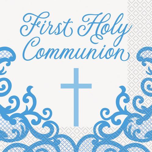 Communie Servetten Blauw First Holy Communie, Hobby en Vrije tijd, Feestartikelen, Nieuw, Verzenden