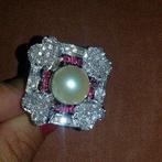 Statement ring - 9 kt. Geel goud, Witgoud Parel - Diamant -, Sieraden, Tassen en Uiterlijk, Antieke sieraden