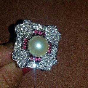 Statement ring - 9 kt. Geel goud, Witgoud Parel - Diamant -, Sieraden, Tassen en Uiterlijk, Antieke sieraden