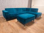 Zeer Mooi Blauwe Velvet Hoekbank van LOODS 5, Huis en Inrichting, Banken | Bankstellen, 250 tot 300 cm, Hoekbank, Hoekbank, Ophalen of Verzenden