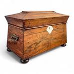 Large Regency rosewood sarcophagus tea caddy with original