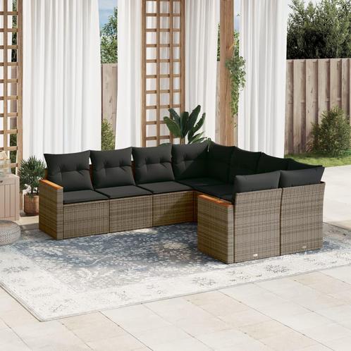 vidaXL 8-delige Loungeset met kussens poly rattan grijs, Tuin en Terras, Tuinsets en Loungesets, Loungeset, Nieuw, Rotan, Verzenden