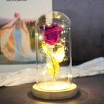 Kunst Roos in Glazen Stolp met Verlichting - Zijden Rozen, Verzenden, Nieuw