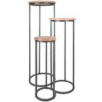 Plantentafels Sam Rond - Set van 3 - Bruin Mangohout, Huis en Inrichting, Tafels | Eettafels, Verzenden, Nieuw