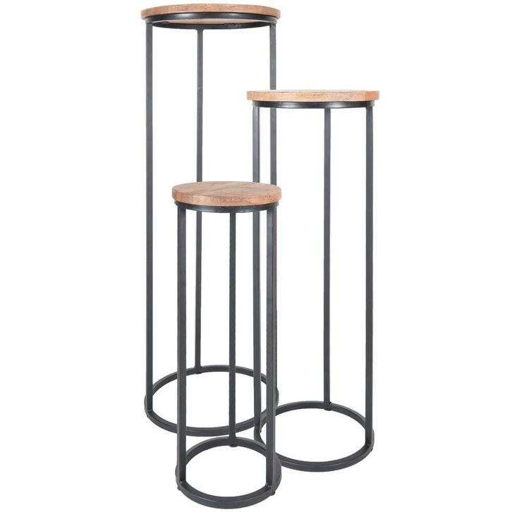 Plantentafels Sam Rond - Set van 3 - Bruin Mangohout, Huis en Inrichting, Tafels | Eettafels, Nieuw, Verzenden