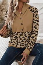 Light French Beige Leopard Print Patchwork Raglan Sleeve Hal, Kleding | Dames, Verzenden, Nieuw