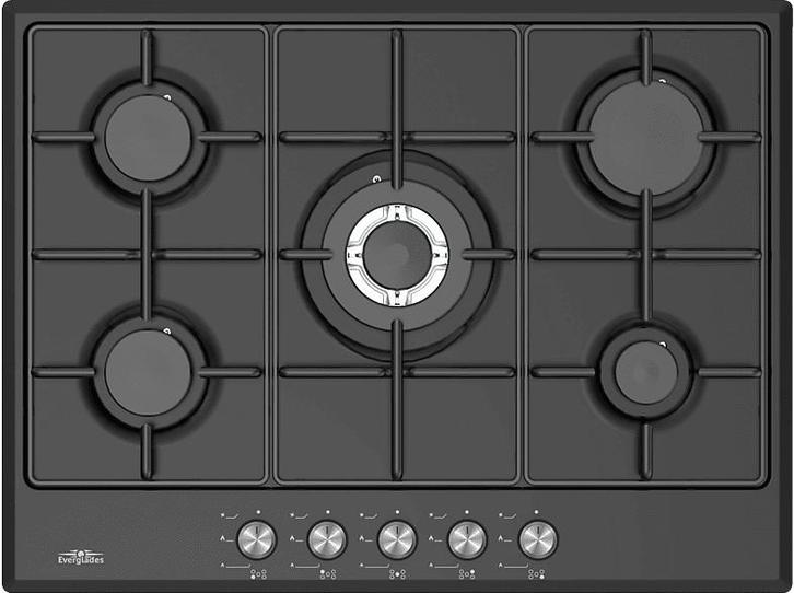 Everglades - Gas Kookplaat - Zwart, Witgoed en Apparatuur, Kookplaten, Gas, Nieuw, 5 kookzones of meer, Verzenden