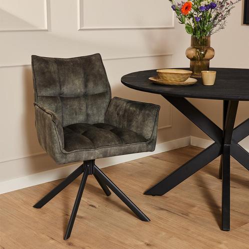 Eetkamerstoel Dani Velvet | Green | Met armleuning, Huis en Inrichting, Stoelen, Nieuw, Ophalen of Verzenden