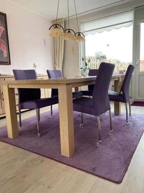 Set van 4 leren eetkamerstoelen - met wieltjes - paars leer, Huis en Inrichting, Stoelen, Overige kleuren, Nieuw, Leer, Ophalen of Verzenden