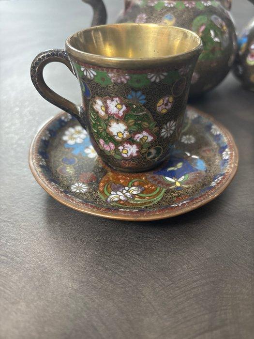 Koffieservies (4) - cloisonne - Verguld messing, Antiek en Kunst, Antiek | Overige Antiek